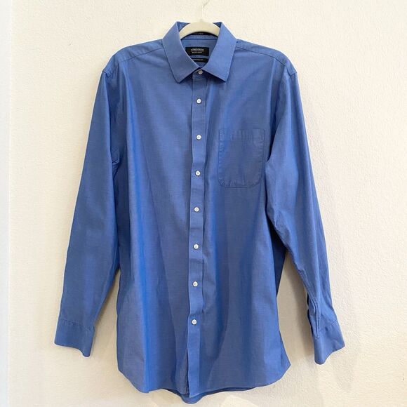 Nordstrom Mens Shop Blue Traditional Fit Non Iron Dress Shirt Sz 16 1/2 36 - Picture 5 of 13